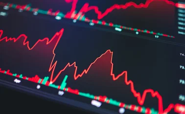 Trading screen with two correlated charts in the red